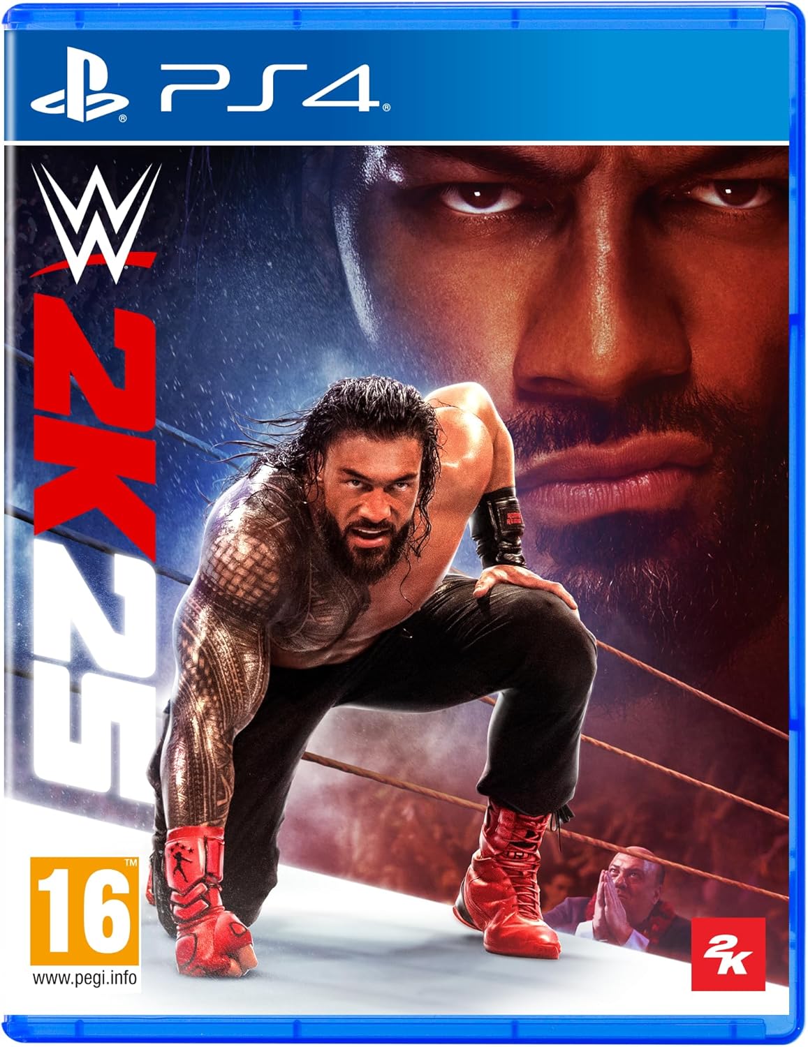 PlayStation 4 game cover for WWE 2K23 featuring a wrestler in a ring.