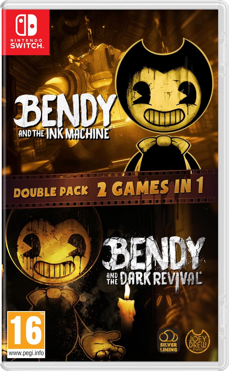 Double pack of 'Bendy and the Ink Machine' and 'Bendy and the Dark Revival' games for Nintendo Switch.