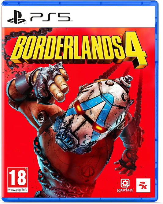 Game case for 'Borderlands 4' on PS5 with a red and blue design.