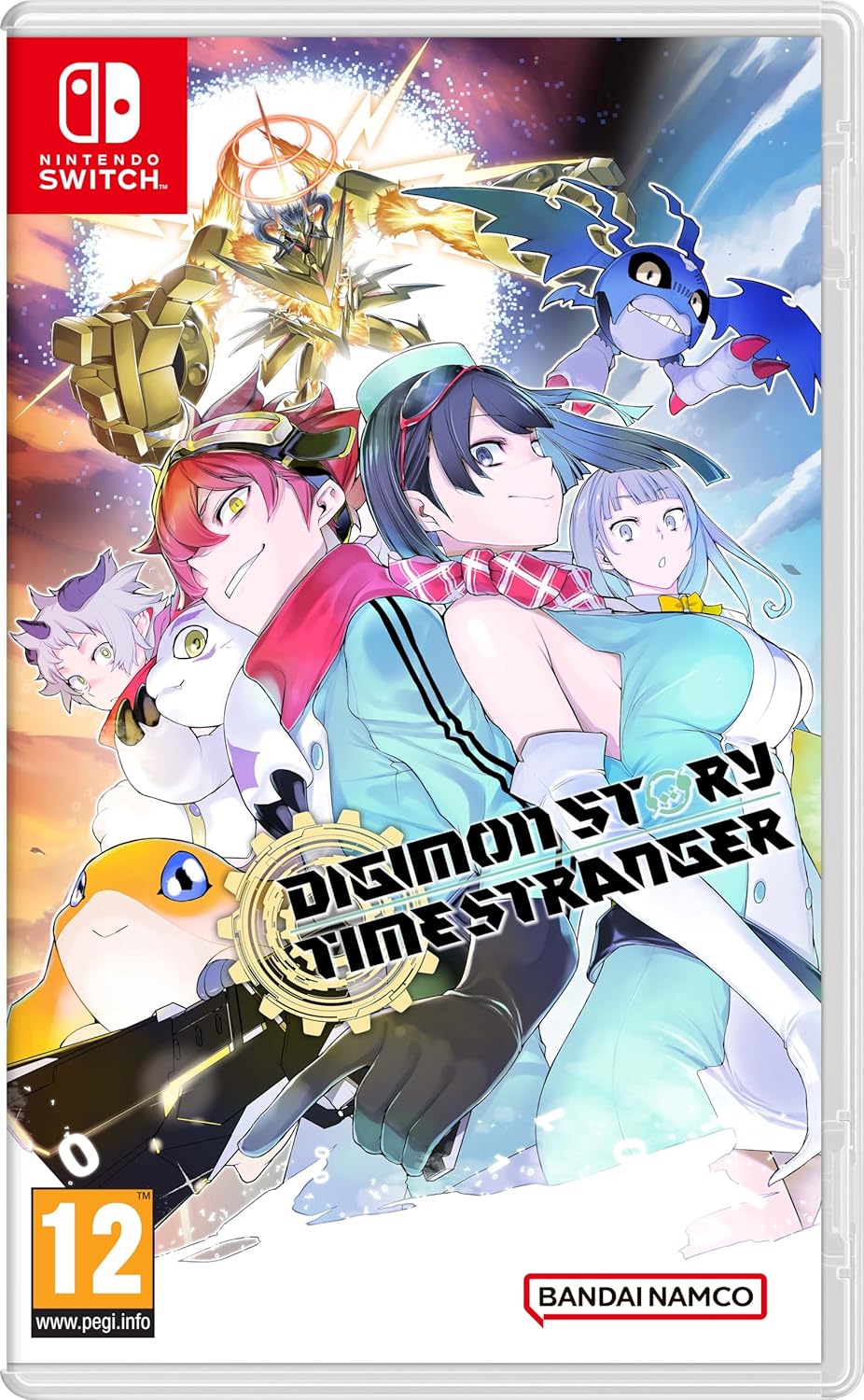 Game case for 'Digimon Story: Cyber Sleuth' on Nintendo Switch with colorful characters and Bandai Namco branding.