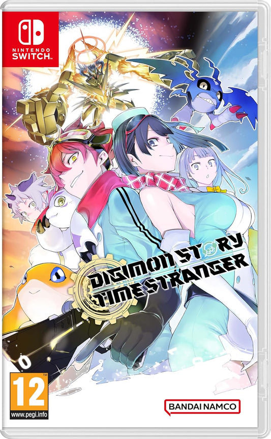 Game case for 'Digimon Story: Cyber Sleuth' on Nintendo Switch with colorful characters and Bandai Namco branding.