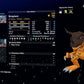 Game interface showing a creature in an orange suit with stats and evolution options on a dark background.