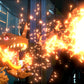 Animated dragon-like creature with fiery effects in a futuristic setting