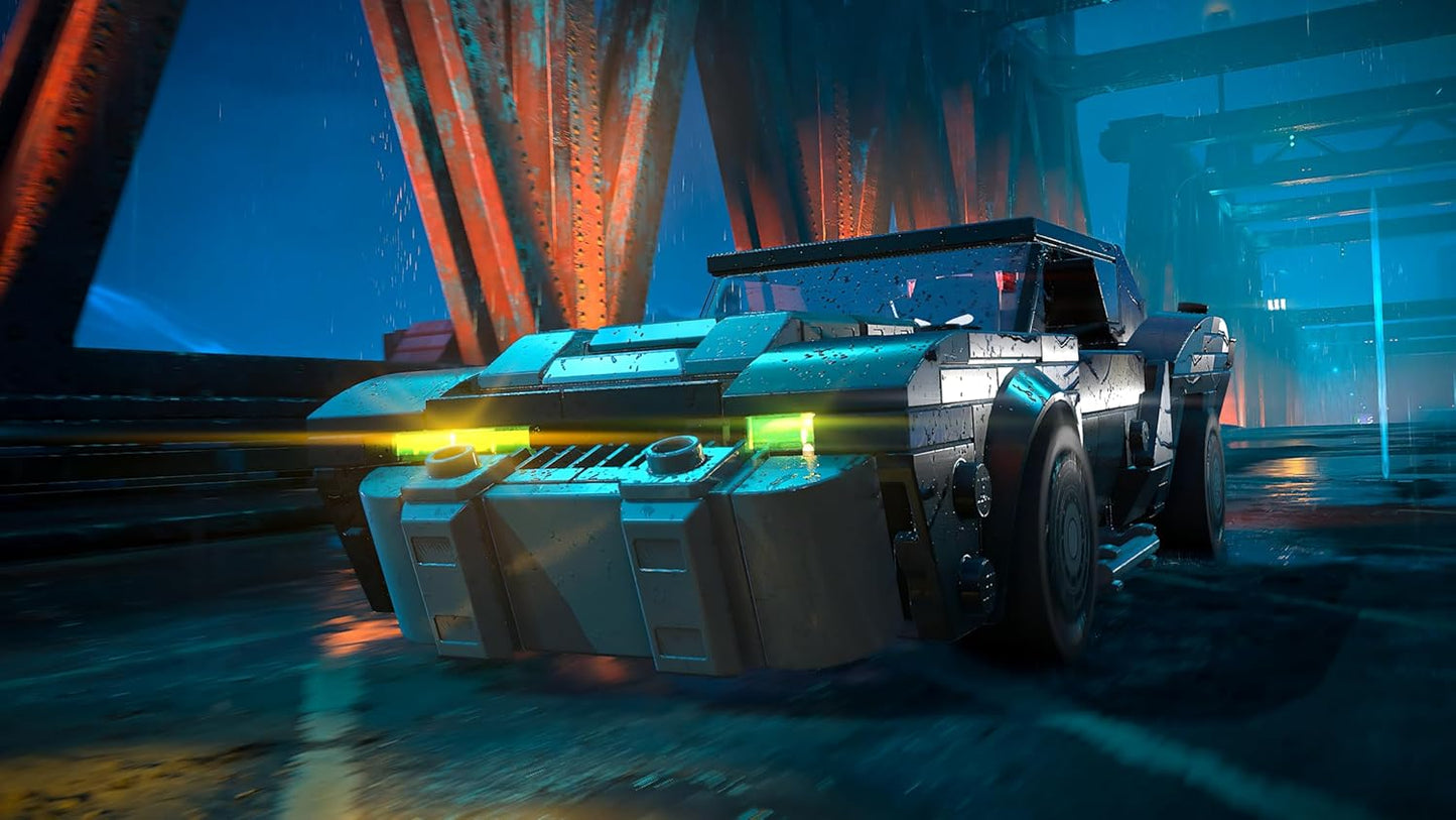 Sci-fi vehicle in a futuristic setting with glowing elements