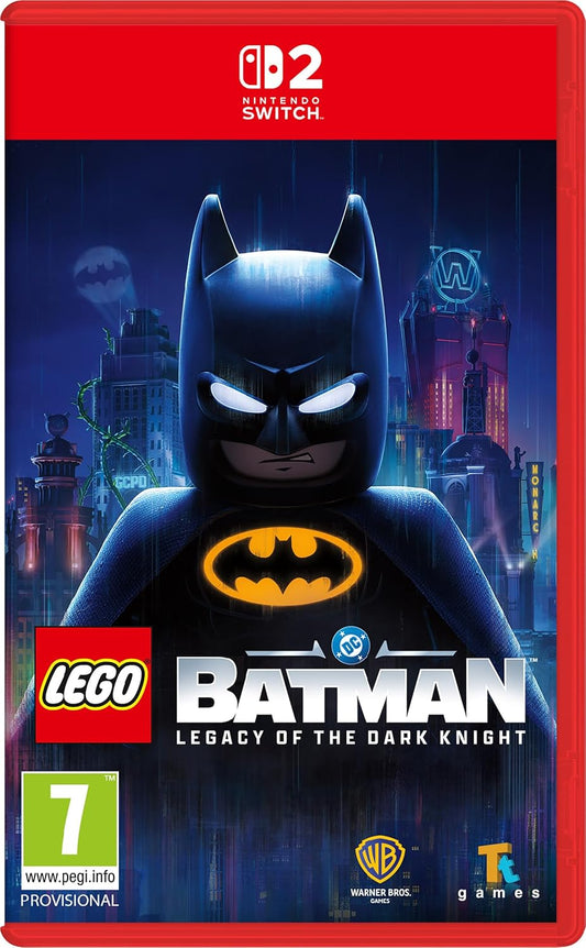 LEGO Batman game cover for Nintendo Switch with cityscape background