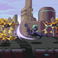 Animated scene from a Marvel superhero game with characters in a futuristic cityscape.