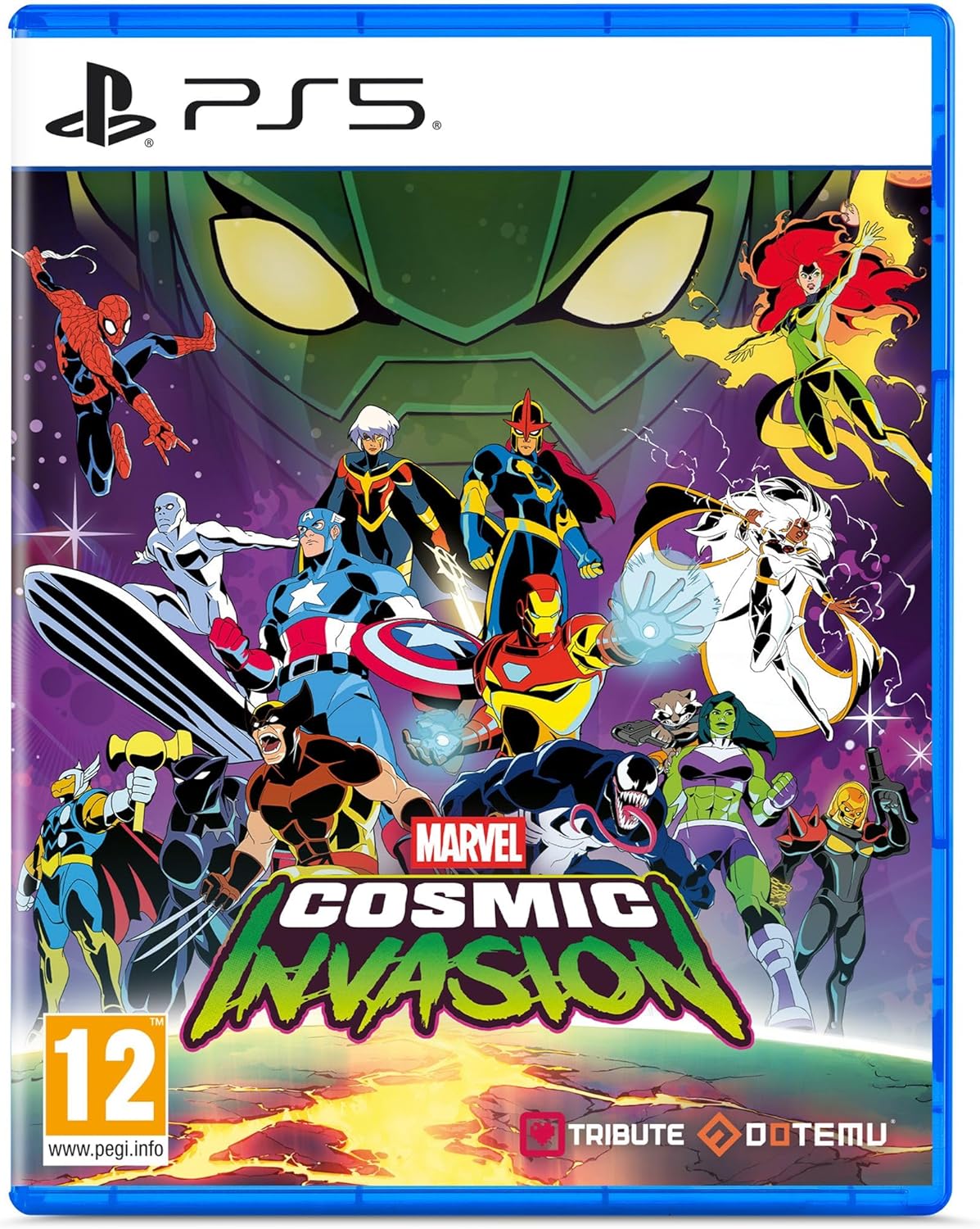 PlayStation 5 game cover for 'Marvel Cosmic Invasion' featuring superhero characters.
