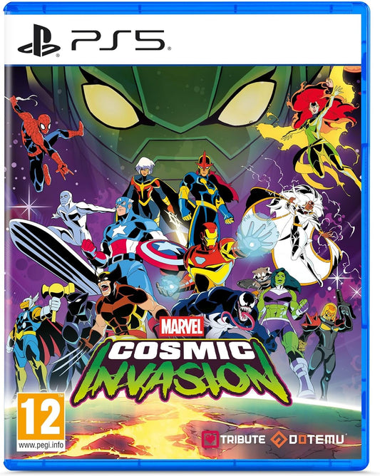 PlayStation 5 game cover for 'Marvel Cosmic Invasion' featuring superhero characters.