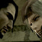 Two characters from a video game facing each other with a blurred background