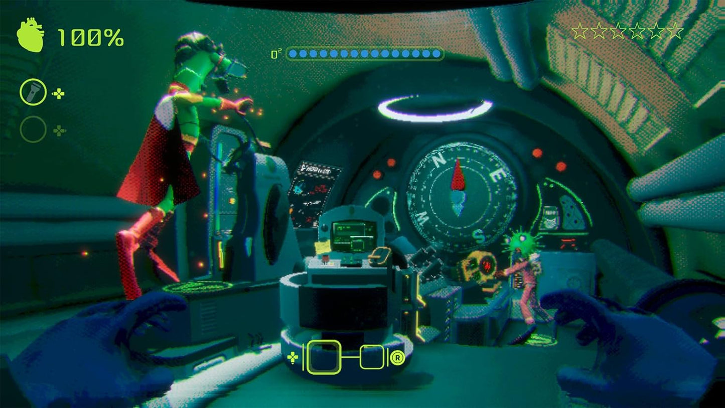 Close-up of a futuristic cockpit with digital displays and control panels.