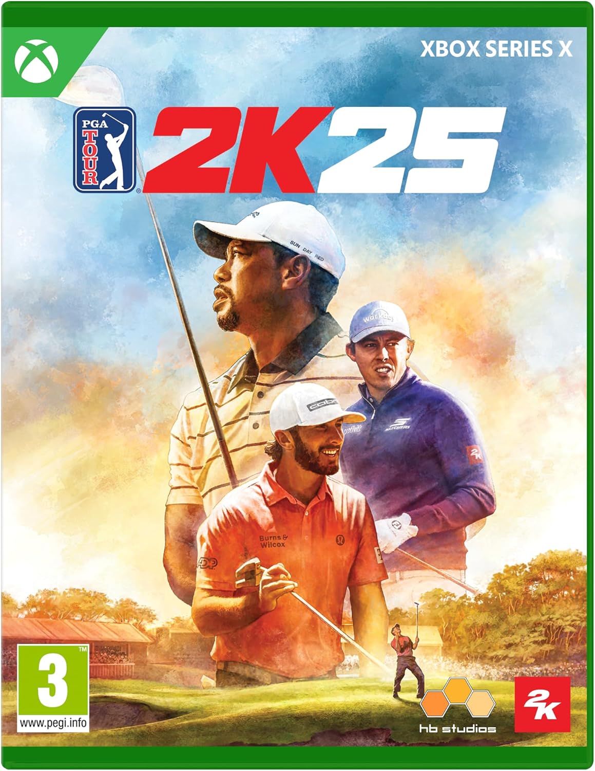 Cover of 'PGA Tour 2K25' for Xbox Series X with three golfers on a golf course.
