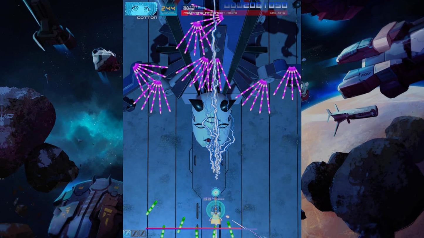 Space-themed game interface with player ship, enemies, and UI elements.