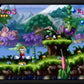 Video game screen displaying a colorful platformer scene with characters and enemies.
