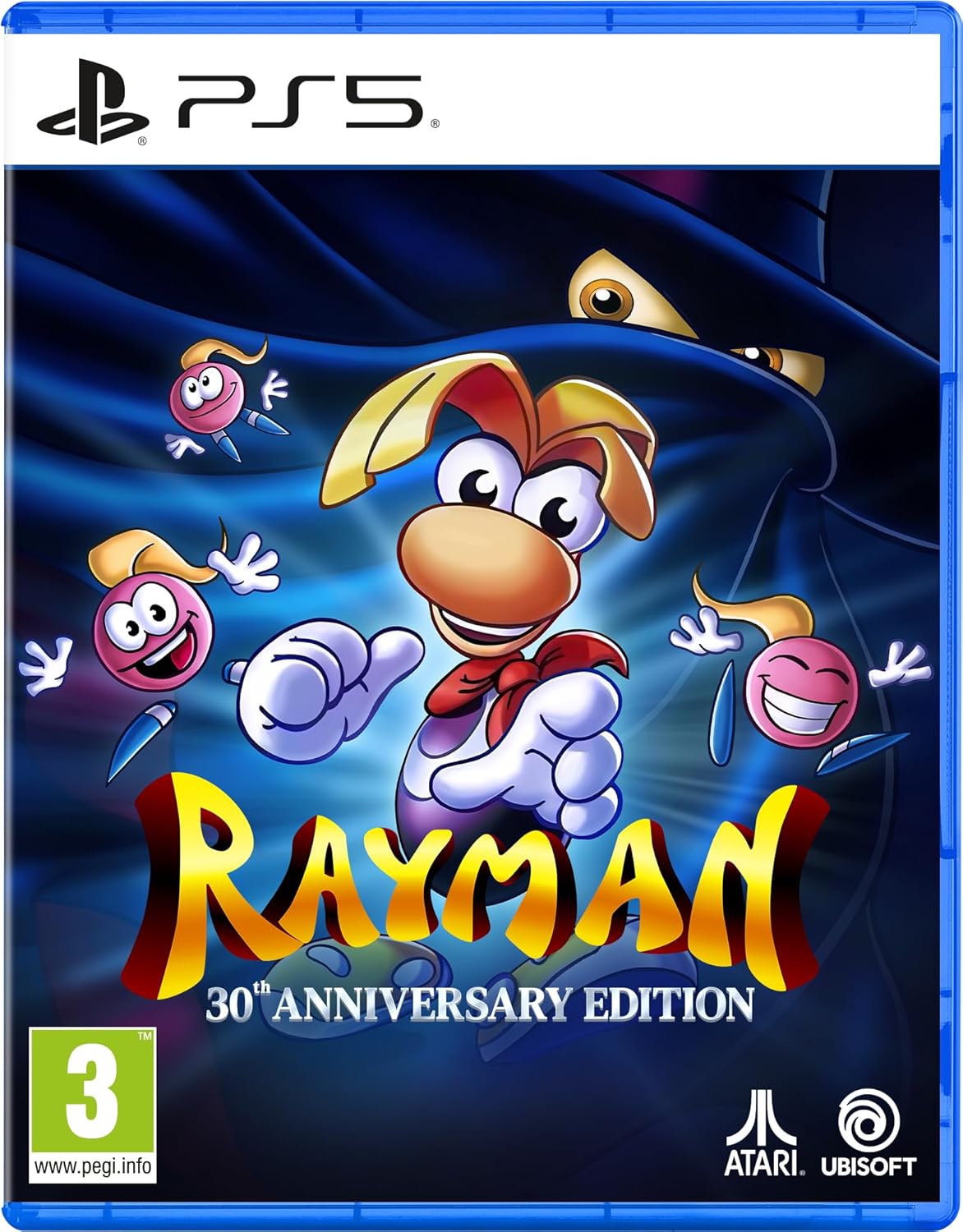 Rayman 30th Anniversary Edition game case for PS5 with Atari and Ubisoft logos.