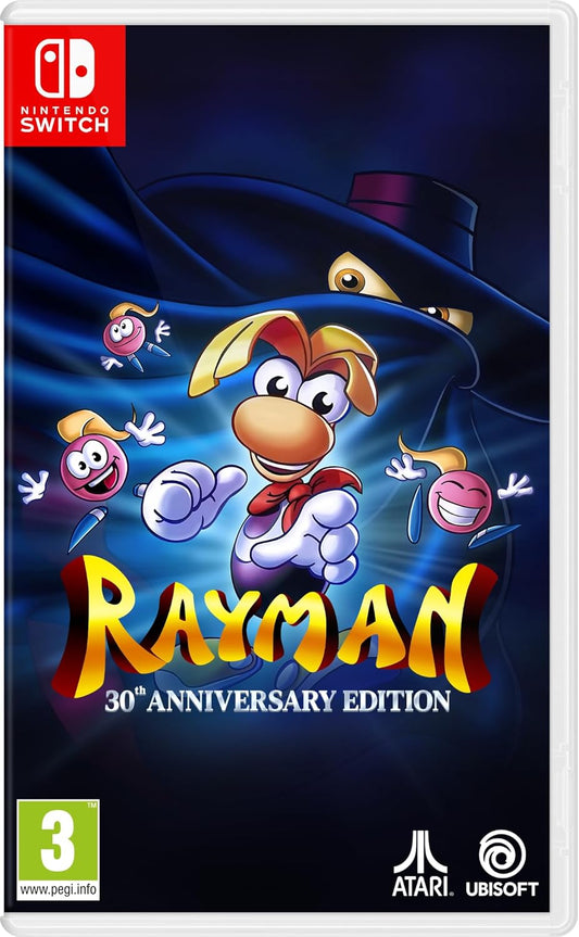 Rayman 30th Anniversary Edition game case for Nintendo Switch on a dark blue background