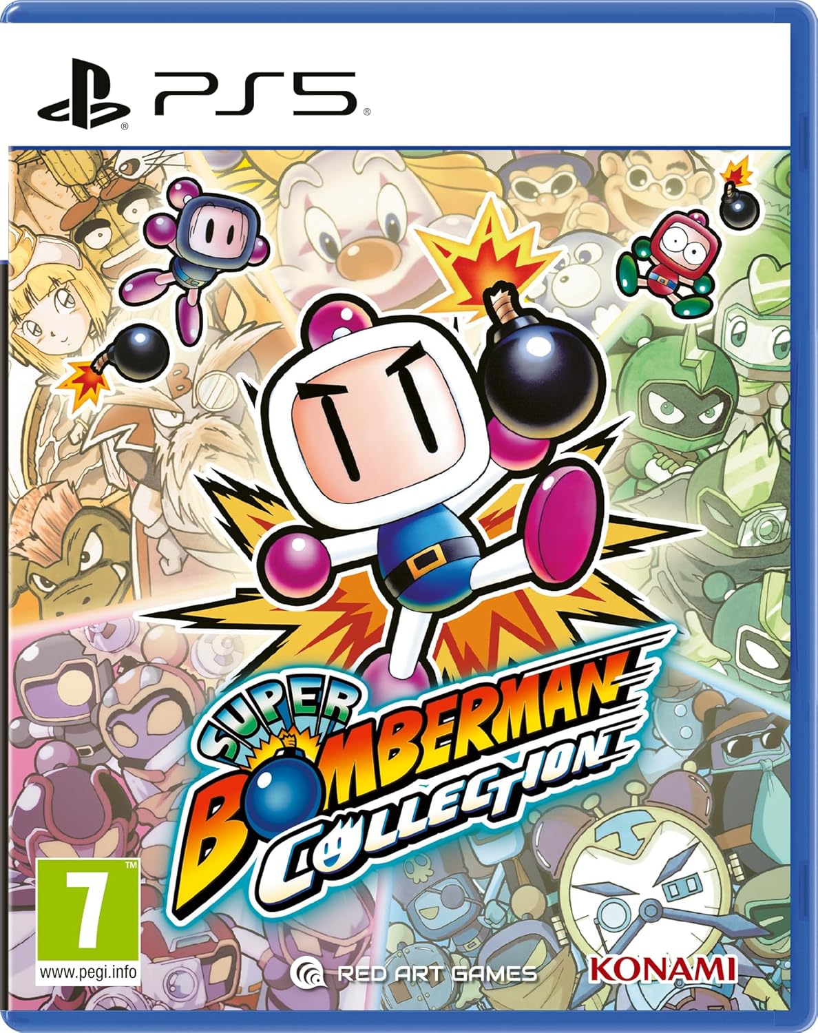 Game case for 'Super Bomberman Collection' on PS5 with colorful graphics and character designs.