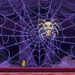 Cartoon character approaching a spider on a web with a dark background