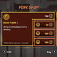 Perk shop interface with character interactions in a game setting