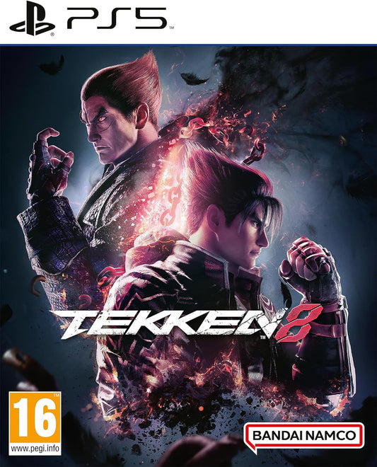 Cover of 'Tekken 8' game for PS5 with two characters facing each other.