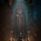Dark, eerie scene with a cloaked figure in a dimly lit room, featuring the title 'The Relic'.