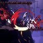 Animated character with red and white hair in a dark, action-packed scene