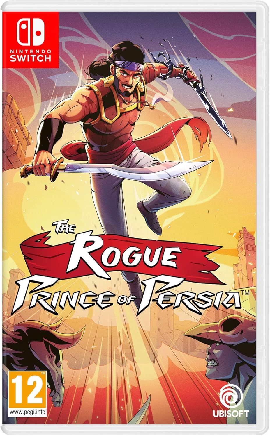 Game cover for 'The Rogue Prince of Persia' on Nintendo Switch with a warrior character and Ubisoft logo.