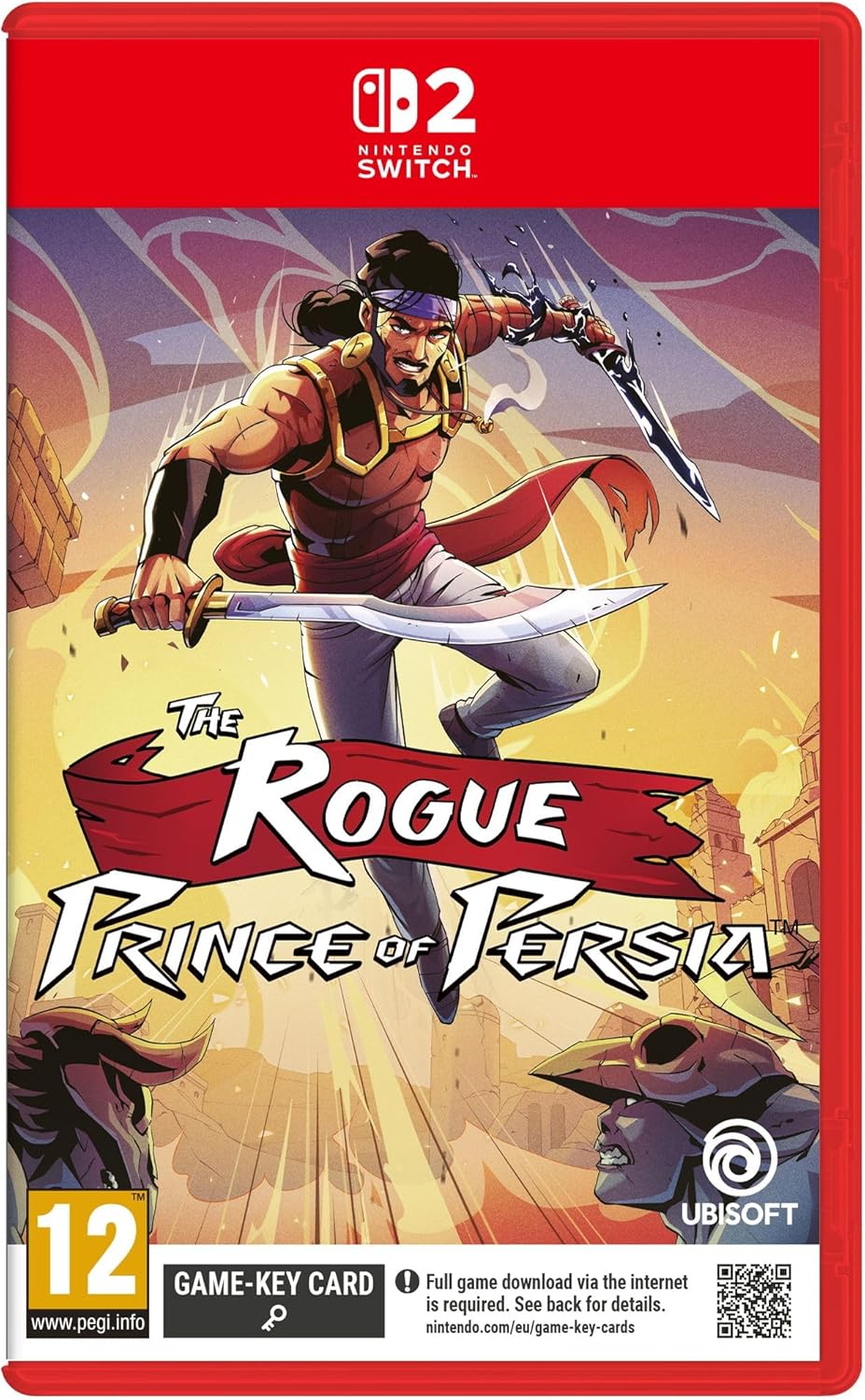 Game key card for 'The Rogue Prince of Persia' on Nintendo Switch with character illustration and Ubisoft logo.