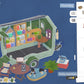 3D interior design software interface with a room layout and item inventory on a blue background.